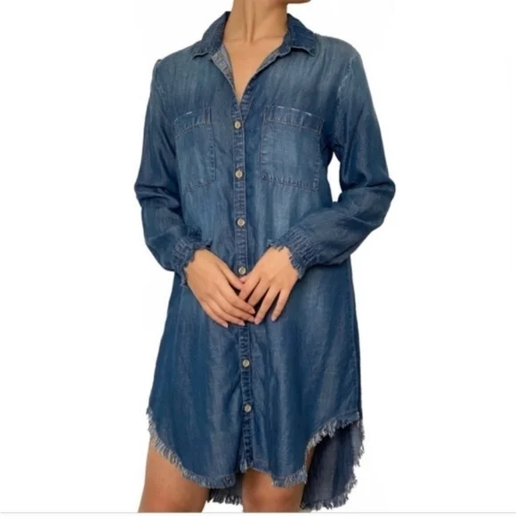 Cloth and Stone Montana Chambray Button Up Raw Hem Shirt Dress Blue Size XS - Picture 2 of 12